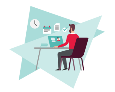 Man sitting at a computer using hr software