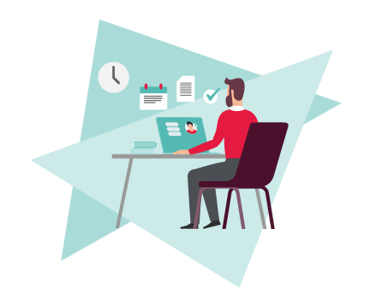Man sitting at a computer using hr software