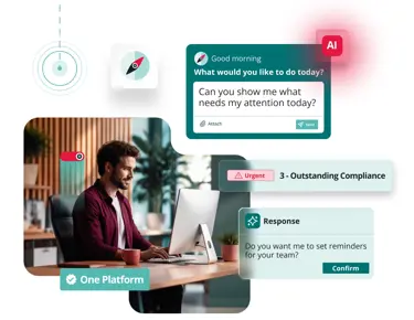 HR software platform with AI assistant, employee task automation, compliance management and integrated workforce management tools.