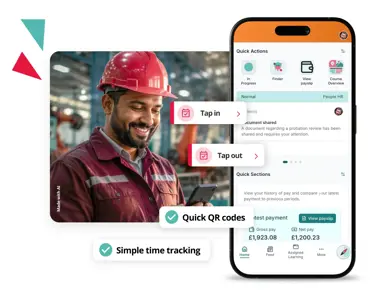 PeopleHR timesheet software mobile app with tap in tap out time tracking and QR codes for deskless workers