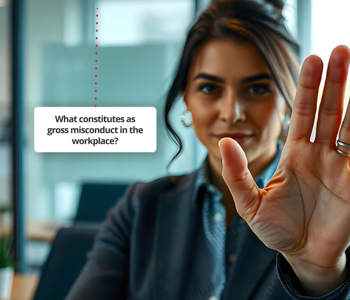 Infographic with overlaying text saying what constitutes gross misconduct?