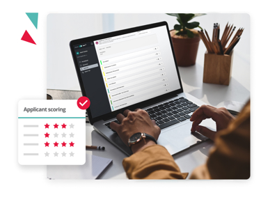  HR professional reviewing the applicant scoring feature on PeopleHR’s recruitment management software.