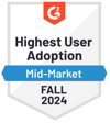 G2 Fall Leader Midmarket Highest adoption user
