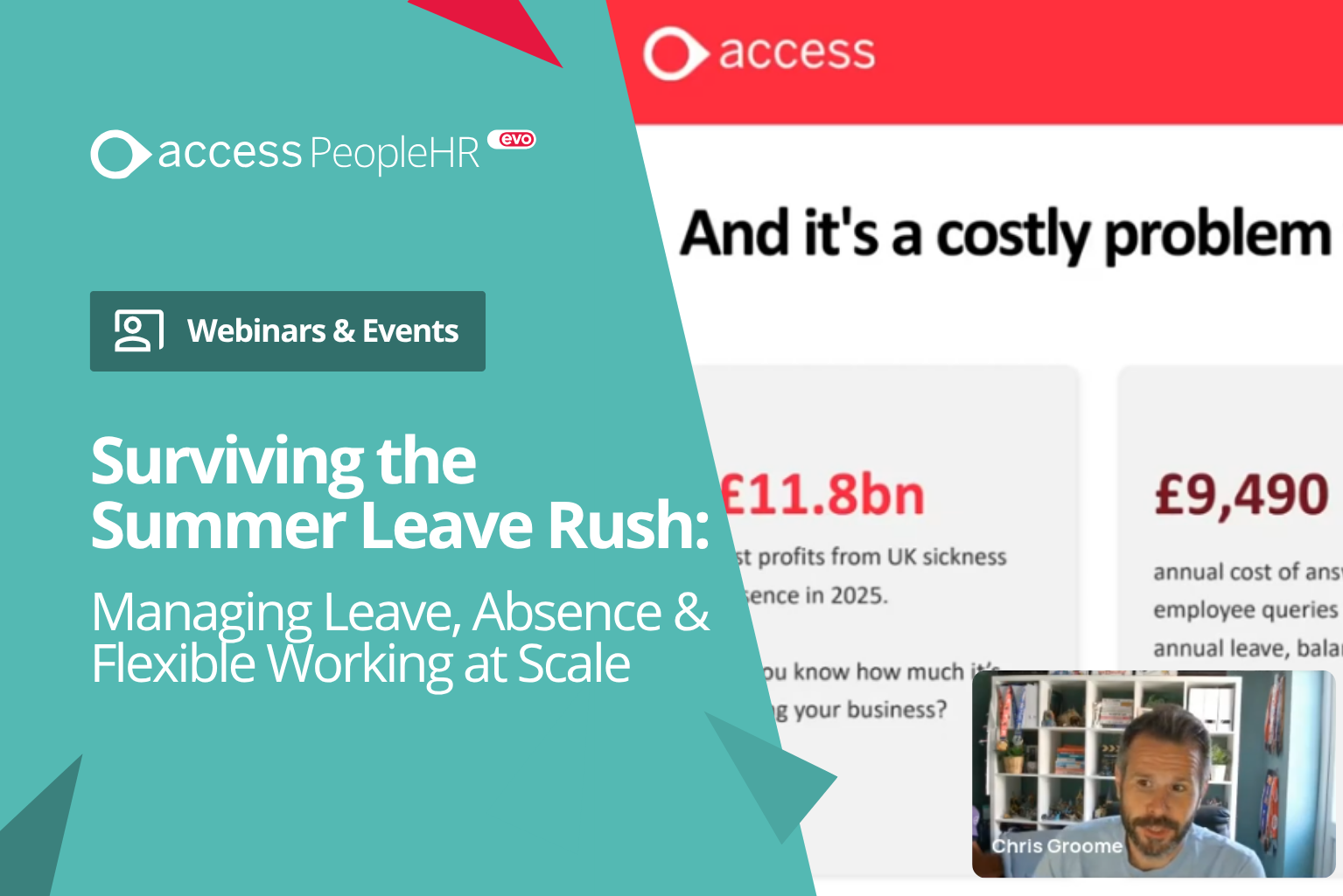 Webinar header saying Surviving the Summer Leave Rush: Managing Leave, Absence &amp; Flexible Working at Scale