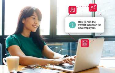 Graphic showing person researching employee inductions