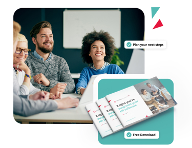Image showing employees in the office with captions "Plan your next steps" & "Free download"