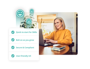 erson working on a laptop at home with overlay icons highlighting BreatheHR benefits