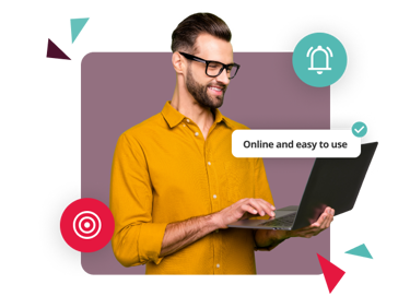Happy Employee Using Online Performance Management Software