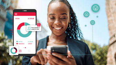 Person viewing a digital payslip showing net pay and deductions on a smartphone.