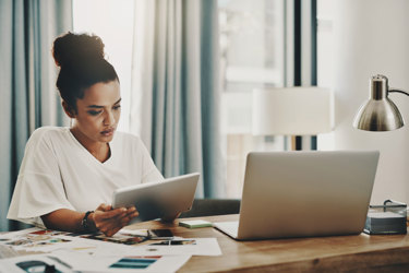 Women working from her tablet