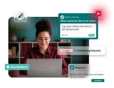 HR software platform with AI-powered workforce management, employee requests, compliance tracking, and HR automation in a unified system
