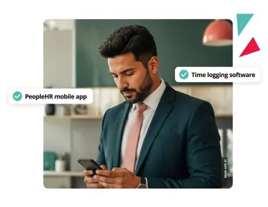 Employee using a mobile time and attendance app to log working hours, manage attendance records and access workforce management tools.