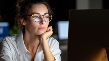 Employee looking at laptop screen 
