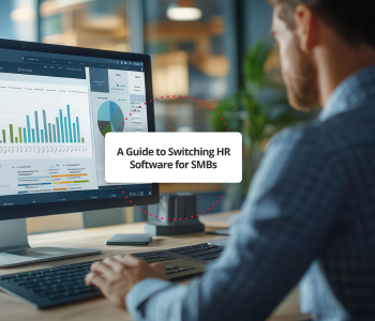 HR Manager checking a guide to switching HR Software